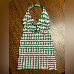 ⭐️NWT⭐️ pink & green body con halter neck dress size S